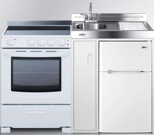 Summit 54" All-In-One Kitchenette, Electric Smoothtop Range, Refrigerator-Freezer, Sink, and Storage, White - ACK54ELSTW