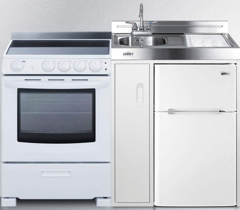 Summit 54" All-In-One Kitchenette, Electric Smoothtop Range, Refrigerator-Freezer, Sink, and Storage, White - ACK54ELSTW