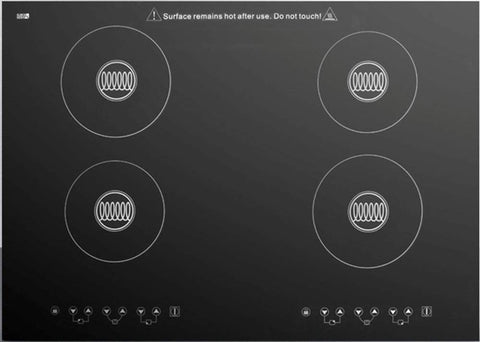220V 30 inches wide 4-burner induction cooktop in black Schott ceramic glass, with 7-piece induction cookware set included
