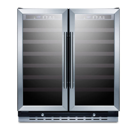 Summit SWC3066B 30"" Built-In Undercounter Dual Zone Wine Cooler with 66 Bottle Capacity in Stainless Steel