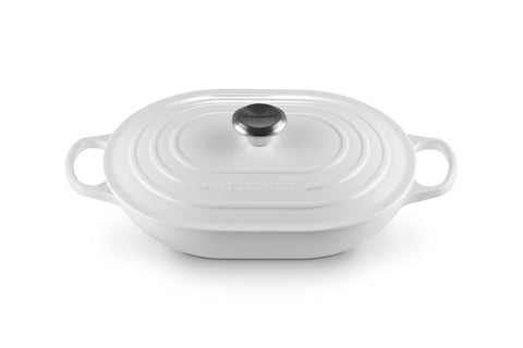 Le Creuset Enameled Cast Iron Signature Oval Casserole with Lid, 3.75 Quart, White