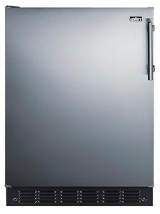 Summit FF708BL7SSLHD 24” Wide Under Counter Refrigerator 5.1 cu.ft. Made in Europe with Automatic Defrost Operation, Reversible Stainless-Steel Door, and Deluxe black interior (Left Hand Door)