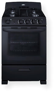 24inch wide gas range in black with sealed burners