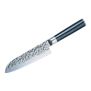 Swiss Diamond Santoku Knife, German Steel With ABS Handle, Half Tang Handle, Hammered Blade Chef Knives Professional Grade, 55+2 Rockwell Hardness, 7 Inch