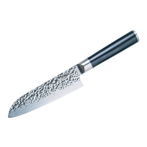 Swiss Diamond Santoku Knife, German Steel With ABS Handle, Half Tang Handle, Hammered Blade Chef Knives Professional Grade, 55+2 Rockwell Hardness, 7 Inch