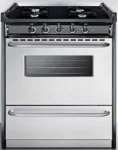 Summit Appliance TNM2107BRW 30" Wide Slide-in Style Gas Range in Stainless Steel with Open Burners, Oven Window, Adjustable Oven Racks, Broiler Pan and Electronic Ignition