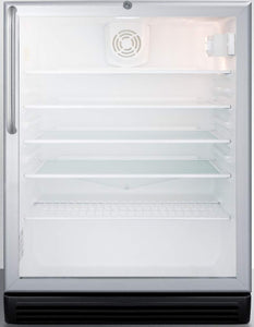 Summit Appliance SCR600BGLTBADA Commercially Listed ADA Compliant 5.5 Cu.Ft. Freestanding Beverage Center with Glass Door, Auto Defrost, Professional Towel Bar Handle, Lock and Black Cabinet
