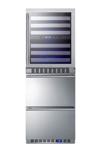 Summit 24” Combination Wine Cellar & 2-Drawer Refrigerator, Dual Zone Wine Cellar, 46 Bottle Capacity, Stainless steel- SWCDAR24