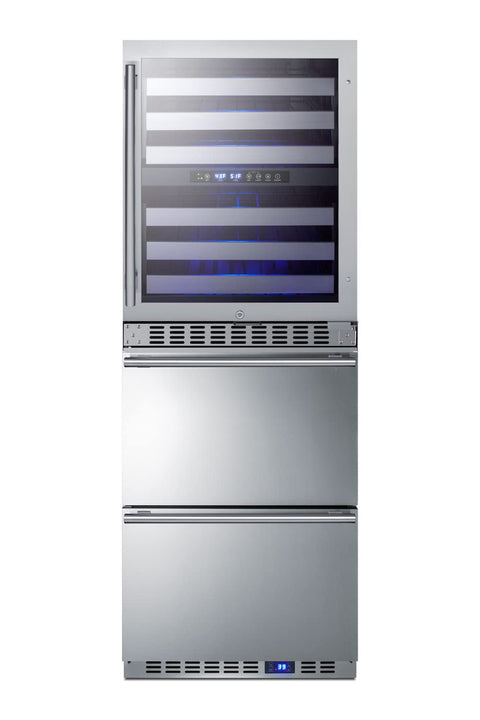 Summit 24” Combination Wine Cellar & 2-Drawer Refrigerator, Dual Zone Wine Cellar, 46 Bottle Capacity, Stainless steel- SWCDAR24