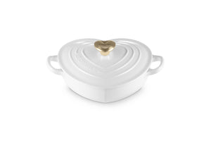 Le Creuset Enameled Cast Iron Traditional Shallow Heart Cocotte, 1.25 Qt., White Light Gold Heart Knob