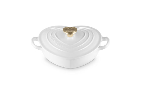 Shallow Heart Cocotte with Light Gold Heart Knob - White 1.25 qt.