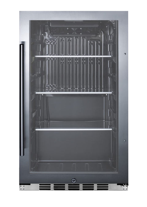 Summit 19” Beverage Center, Indoor or Outdoor Beverage Cooler, 3.13 cu.ft. Capacity, 17” Shallow Depth, Stainless Steel & Glass- SPR488BOSH34CSS