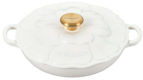 Le Creuset Enameled Cast Iron Signature Petal Braiser, 2.25 qt., White w/Gold Knob