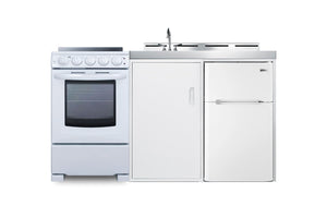 Summit 60" All-in-One Kitchenette with Electric Range, Refrigerator-Freezer, Sink, White- ACK60ELSTW