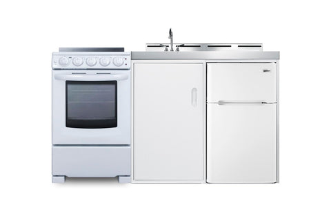 Summit 60" All-in-One Kitchenette with Electric Range, Refrigerator-Freezer, Sink, White- ACK60ELSTW