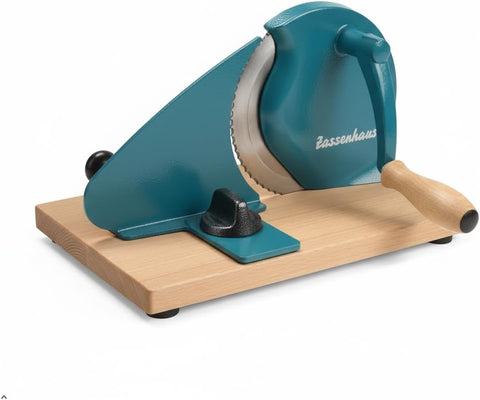 Zassenhaus Original Classic Adjustable Bread Slicer for Uniform Slices - Bread Slicer for Homemade Bread - 18/8 Stainless Steel Blade Sourdough Cutter-Water Blue 11.75" x 8"