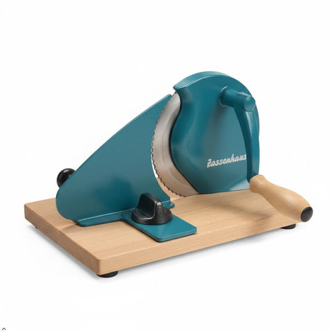 Zassenhaus Original Classic Adjustable Bread Slicer for Uniform Slices - Bread Slicer for Homemade Bread - 18/8 Stainless Steel Blade Sourdough Cutter-Water Blue 11.75" x 8"