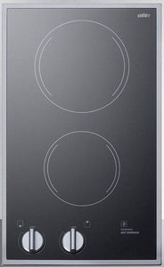 Summit 12" 2 Burner Electric Cooktop. 220/240 Volt Radiant Cooktop, ADA Compliant, Black & Stainless Steel- CR2B22ST