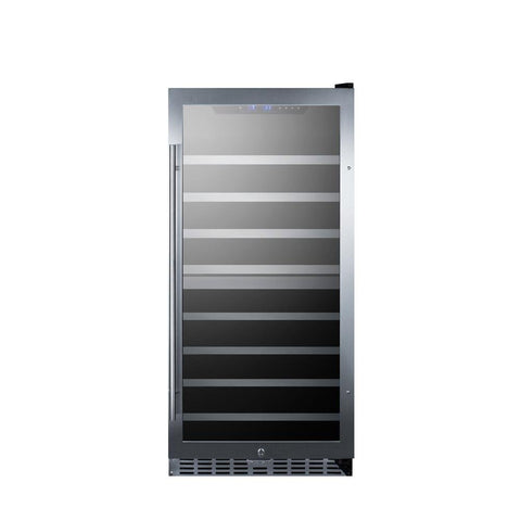 62 bottle dual zone wine cellar with seamless stainless steel trimmed glass door, lock, and digital controls