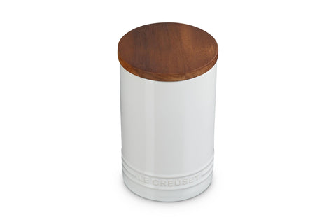 Canister with Wood Lid - White 26 oz.