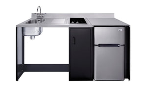 Summit 72" Wide All-in-One Kitchenette, Barrier Free Kitchenette, Refrigerator, 2-Burner Cooktop, Sink, Wheelchair Accessible, Black and Stainless - CK72ADALBF