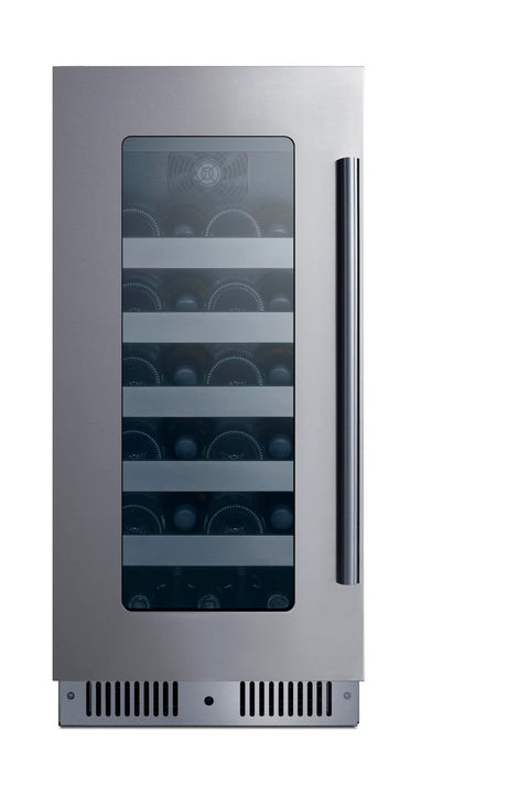Summit 15” Wine Cellar, Built in Wine Refrigerator, 20 Bottle Capacity, Single Zone Wine Cellar, Stainless Steel & Glass- CL155WC1CSSLHD (Left Handed Door Swing)