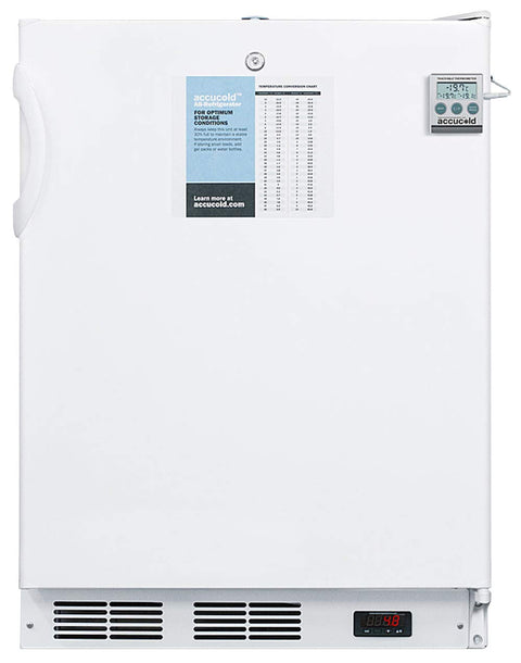 24 inches wide built-in ADA compliant all-refrigerator in white, auto defrost with a lock, NIST calibrated thermometer, digital thermostat, and internal fan