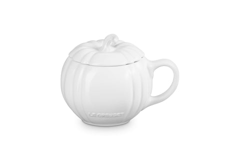Le Creuset Stoneware Pumpkin Mug with Lid, 14 oz., White