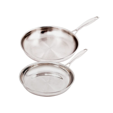 Swiss Diamond Premium Clad 5-Ply Stainless Steel 2 Piece Frying Pan Set with Satin Exterior Finish, Induction Compatible Stainless Steel Skillet Set - Oven and Dishwasher Safe