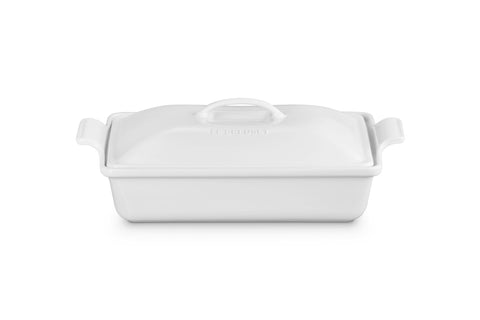 Le Creuset Stoneware Heritage Covered Rectangular Casserole, 4 qt. (12" x 9"), White
