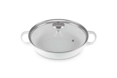 Le Creuset Enameled Cast Iron Signature Round Braiser with Glass Lid, 2.25 qt., White