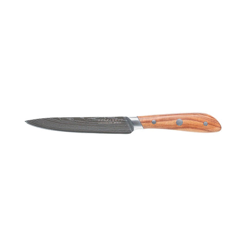 Swiss Diamond, Utility Knife, German Steel With Carbonized Ash Wood, Full Tang Handle, Damascus Blade Chef Knives Professional Grade, 55+2 Rockwell Hardness, 5 Inch