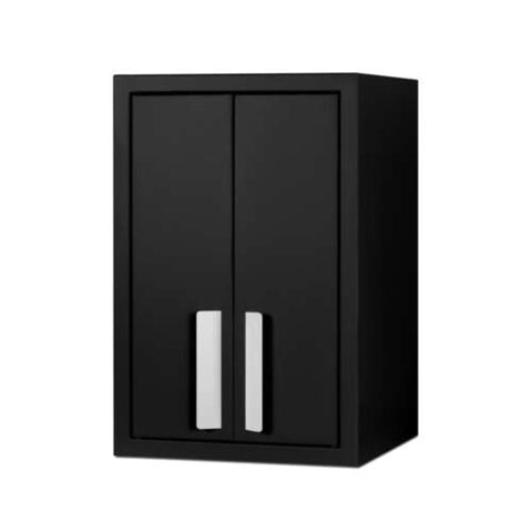 Summit Appliance CAB12TALLBLK 12' Wide Wall Cabinet with Powder Coated Metal Construction in a Black Finish with Two Shelves, French Doors, and Angled Steel Handles