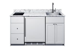 Summit All in One Kitchenette, with Induction Cooktop, Refrigerator Freezer, Sink, and Storage, Energy Star, ADA Compliant, Standalone Kitchen, White- CALDERAWH33I