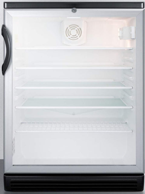 Summit 24" Undercounter Beverage Refrigerator with Reversible Glass Door | Commercial Display Fridge for Wine Beer Soda | 5.5 Cu Ft, (4) Shelves, 23.63"W x 23.5"D x 34"H, Stainless Steel, Black, NSF