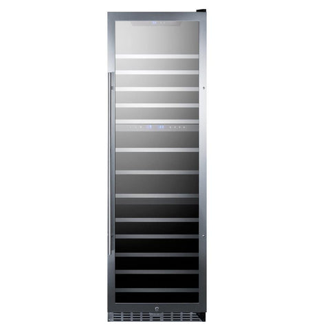 Triple zone 133 bottle wine cellar with seamless stainless steel trimmed glass door, lock, and digital controls