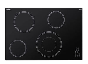 Summit 30" Electric Cooktop, 4 Burners, 208-240V Radiant Cooktop, Black- CR4B30T11B