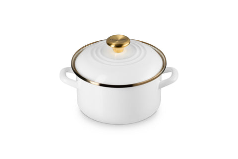 Le Creuset Enamel on Steel Traditional Petite Stockpot, 3.8 qt., White with Gold Accents