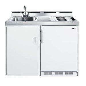 Summit 48" All-In-One Kitchenette, Refrigerator-Freezer, 2-Burner Coil Cooktop, Water Jug Sink, and Storage, White - C48ELPUMP