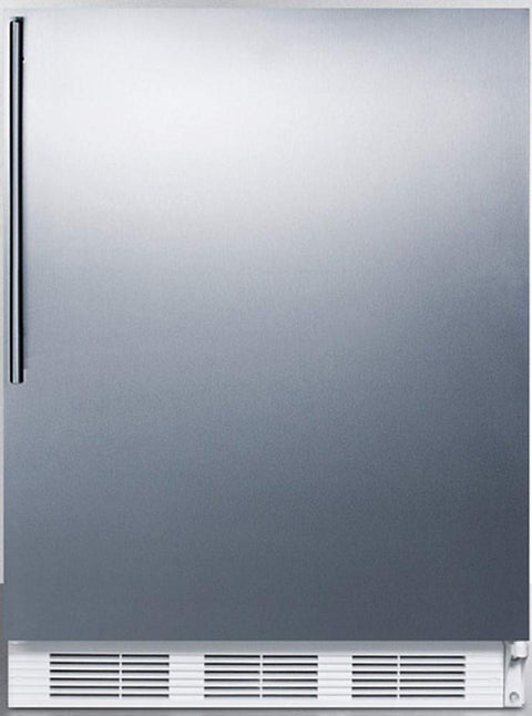 ADA compliant built-in undercounter refrigerator-freezer for residential use, cycle defrost w/deluxe interior, SS door, thin handle, and white cabinet