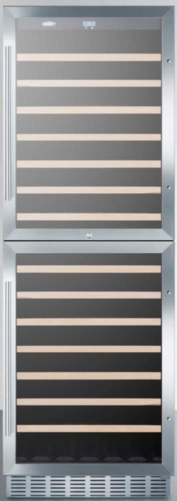 Summit Appliance SWC1875BCSS Commercial Dual Zone 118 Bottle Wine Cellar for Built-in or Freestanding Use with Two Glass Doors, Stainless Steel Wrapped Cabinet, LED Lighting and Digital Thermostats