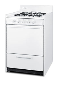 Summit 24" Propane Gas Range, Battery Start, Off-Grid Oven, 4 Open Burners, 2.92 cu.ft. Capacity, White- WLM610P
