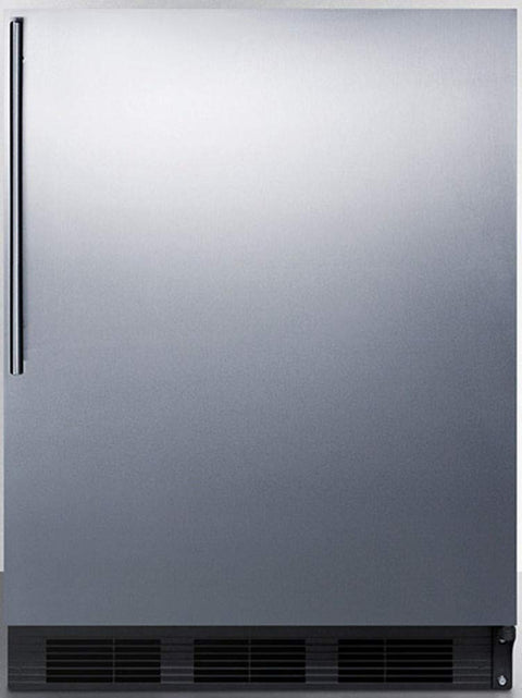 ADA compliant all-refrigerator for built-in general purpose use, auto defrost w/stainless steel wrapped door, thin handle, and black cabinet