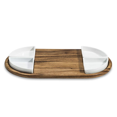 Kalmar Home Charcuterie/Serving Tray w/ 4 triangular ceramic bowls