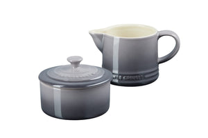 Le Creuset Stoneware Signature Cream & Sugar Set, Durable, Chip-Resistant Elegant Kitchen Serveware, Dishwasher & Microwave Safe, Oyster Gray