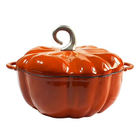 Enameled Cast Iron Pumpkin Pot Dutch Oven Cocotte, Orange, 2.32 qt (2.2 L)