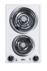 Summit 12" 2 Burner Electric Cooktop. 230V Radiant Cooktop, Coil Elements, Made in the USA, White- CCE225WH