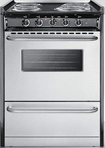 Professional Series TEM610BRWY 24" Slide-In Electric Range with 4 Coil Elements 2.9 cu. ft. Oven Capacity Storage Drawer Oven Window and Tower Bar Handles in Stainless Steel
