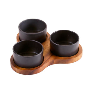 Kalmar Home Triangular Serving Set with 3 Black Ceramic Dishes