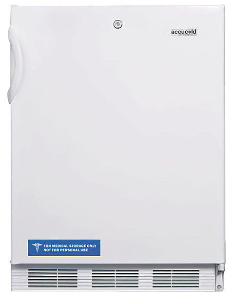 Built-in undercounter ADA compliant refrigerator-freezer for general purpose use, with dual evaporator cooling, cycle defrost, lock, and white exterior